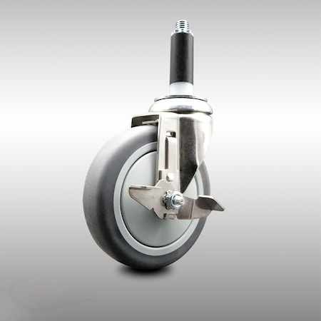 Service Caster 5 Inch 316SS Thermoplastic Rubber Swivel 3/4 Inch Expanding Stem Caster Brake SCC-SS316EX20S514-TPRB-TLB-34